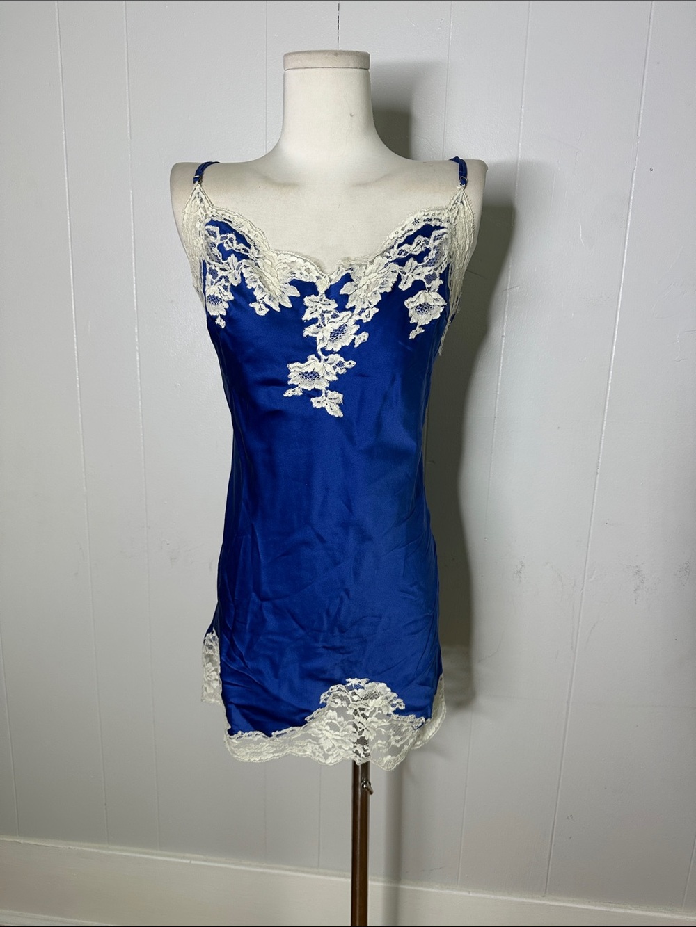 Marjolaine Blue Silk Lace Deco Inspired Slip Dress Italian 38